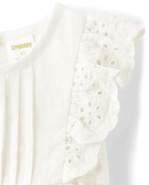 Girls Eyelet Linen-Blend Top