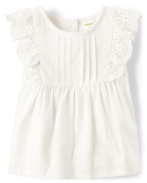 Girls Eyelet Linen-Blend Top