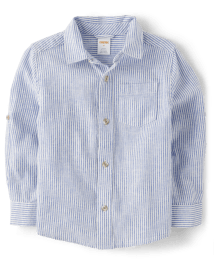 Kids Dad And Me Striped Linen-Blend Button Up Shirt