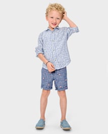 Kids Dad And Me Striped Linen-Blend Button Up Shirt