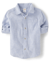 Kids Dad And Me Striped Linen-Blend Button Up Shirt