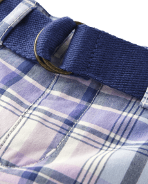 Boys Plaid Belted Chino Shorts - Lovely Lavender