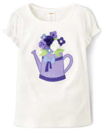 Girls Embroidered Floral Watering Can Top - Lovely Lavender