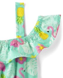 Girls Tropical Ruffle Dress - Seaside Palms