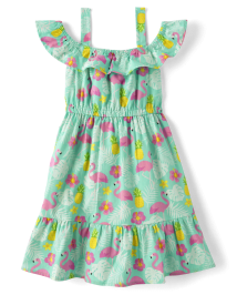Girls Tropical Ruffle Dress - Seaside Palms