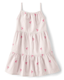 Robe à volants Schiffli Flamingo pour filles - Seaside Palms