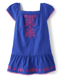 Girls Embroidered Floral Ruffle Dress - Little Essentials