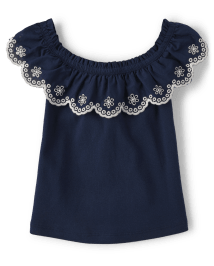 Girls Eyelet Ruffle Top - Little Essentials