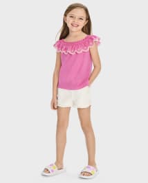 Girls Eyelet Ruffle Top - Little Essentials