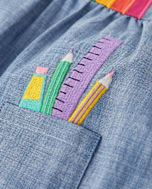 Girls Sleeveless Embroidered Rainbow Chambray Jumper Classroom Cutie CITRUS CHAMBRAY Gymboree CA