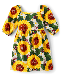 Girls Sunflower Flannel Fit And Flare Dress - Autumn Adventures