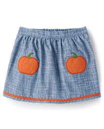 Girls Embroidered Pumpkin Chambray Skort - Autumn Adventures