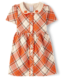 Girls Plaid Pumpkin Shirt Dress - Autumn Adventures