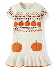 Girls Embroidered Pumpkin Peplum Sweater Dress - Autumn Adventures