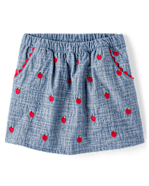 Girls Embroidered Apple Chambray Skort - Classroom Cutie