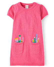 Girls Embroidered School Supplies Sweater Dress - Classroom Cutie