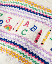 Girls Intarsia School Supplies Peplum Sweater Dress - Classroom Cutie