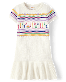 Girls Intarsia School Supplies Peplum Sweater Dress - Classroom Cutie