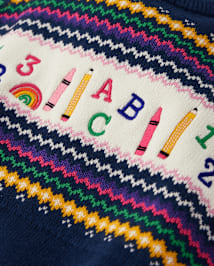Fille Intarsia School Supplies à basque Robe chandail - Classroom Cutie
