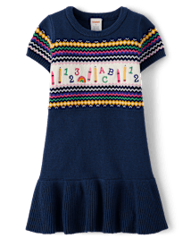 Fille Intarsia School Supplies à basque Robe chandail - Classroom Cutie