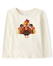Girls Embroidered Turkey Top - Autumn Adventures