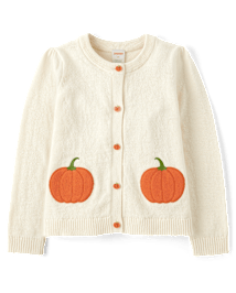 Cardigans brodés citrouilles pour fille - Aventures d'automne