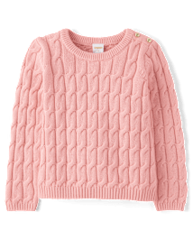 Girls Cable Knit Button Sweater Little Essentials Fuzzy pink cl