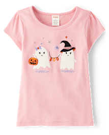 Girls Embroidered Ghost Top - Halloween
