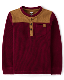Boys Colorblock Thermal Henley Top - Little Essentials
