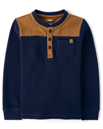 Boys Colorblock Thermal Henley Top - Little Essentials