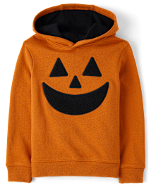 Boys Embroidered Pumpkin Fleece Hoodie - Halloween