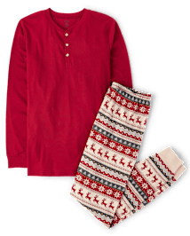 Mens Matching Family Reindeer Fairisle Cotton Henley Pajamas - Gymmies