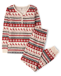 Womens Matching Family Christmas Long Sleeve Reindeer Fairisle Cotton Henley Pajamas Gymmies TAN Gymboree CA