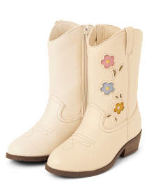 Girls Embroidered Floral Cowgirl Boots Country Charm BEIGE Gymboree CA