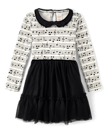 Girls Music Note Fit And Flare Dress - Lil' Leopard