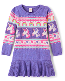 Girls Unicorn Fairisle Peplum Sweater Dress - Dino Friends