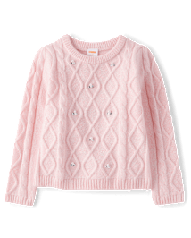 Girls Jeweled Cable Knit Sweater - Tiny Dancer