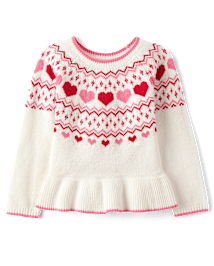 Pull péplum en forme de cœur Fairisle pour fille - Mini Valentine