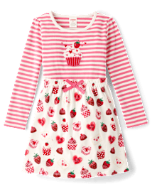 Robe ajustée et évasée à rayures et fraises pour fille - Mini Valentine