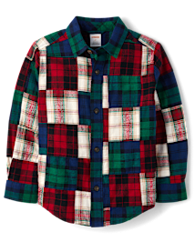 Boys Plaid Madras Flannel Button Up Shirt - Holiday Express