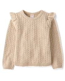 Girls Cable Knit Ruffle Sweater - Tiny Dancer