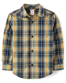 Boys Plaid Poplin Button Up Shirt - Dino Friends