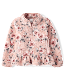 Girls Floral Sherpa Half Zip Pullover - Little Essentials