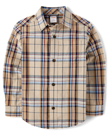 Chemise boutonnée en popeline à carreaux pour garçon - Petit flocon de neige