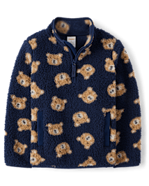 Boys Bear Sherpa Half Zip Pullover - Little Essentials