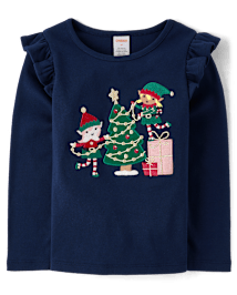 Girls Elf Ruffle Top - Holiday Express