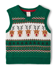 Boys Sleeveless Reindeer Fairisle Sweater Vest Holiday Express NOBLE FOREST Gymboree CA