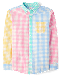 Mens Dad And Me Gingham Colorblock Poplin Button Up Shirt - Garden Party