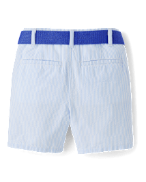 Boys Belted Seersucker Shorts - Garden Party