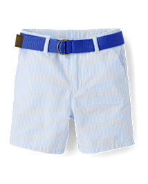 Boys Belted Seersucker Shorts - Garden Party